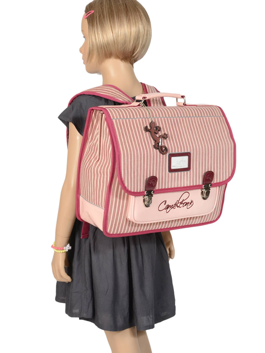 Cartable 38cm Cam/él/éon Vintage avec 2 Compartiments CE1 et CE2 pour Fille et gar/çon Id/éal pour l/école Primaire et la rentr/ée Scolaire en CP