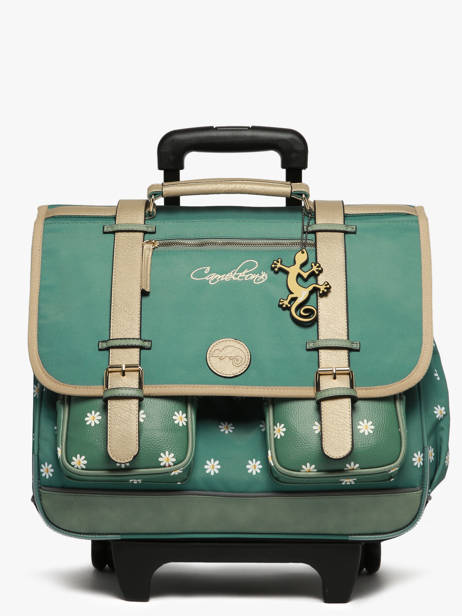 Cartable  Roulettes 3 Compartiments Cameleon Vert vintage fantasy CR41