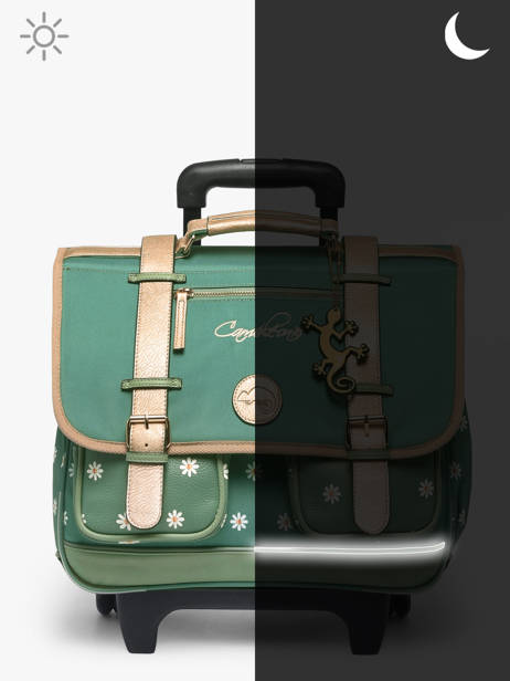 Schoolbag On Wheels For Kids 2 Compartments Cameleon Green vintage fantasy PBVGCR38 other view 9