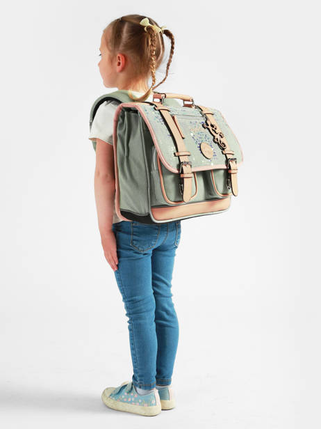 Boekentas Kinderen 2 Compartimenten Vintage Fantasy Cameleon Groen vintage fantasy CA35 ander zicht 1