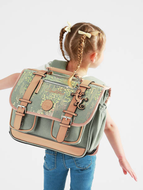 Boekentas Kinderen 2 Compartimenten Vintage Fantasy Cameleon Groen vintage fantasy CA35 ander zicht 2