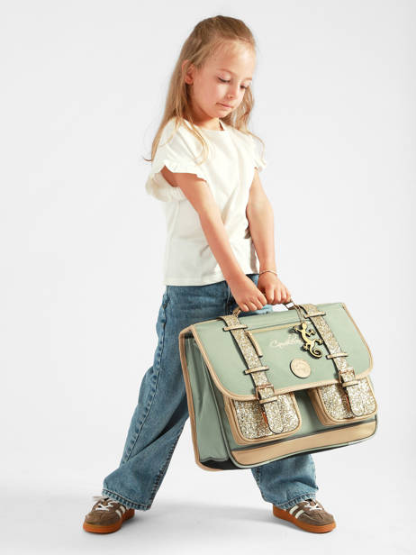 Satchel For Kids 2 Compartments Cameleon Green vintage fantasy CA38 other view 2