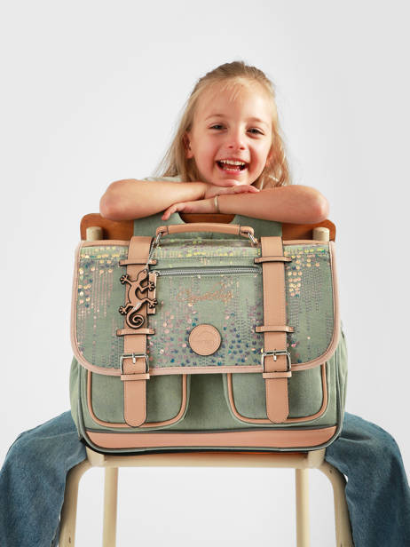 Cartable Enfant 2 Compartiments Cameleon Vert vintage fantasy CA38 vue secondaire 2
