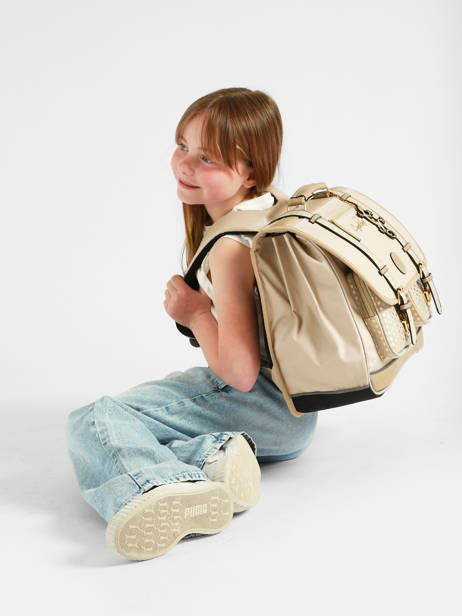 Satchel For Kids 3 Compartments Cameleon Beige vintage fantasy CA41 other view 2
