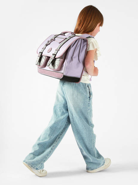 Cartable Enfant 3 Compartiments Cameleon Violet vintage fantasy CA41 vue secondaire 2