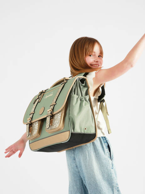 Cartable Enfant 3 Compartiments Cameleon Vert vintage fantasy CA41 vue secondaire 2