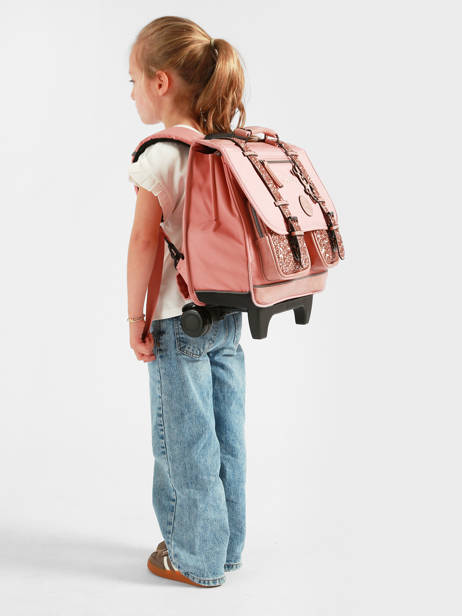 Cartable à Roulettes Enfant 2 Compartiments Cameleon Rose vintage fantasy CR38 vue secondaire 1