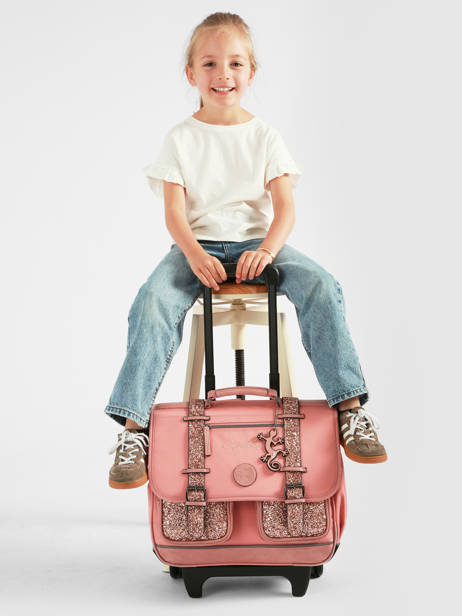 Cartable à Roulettes Enfant 2 Compartiments Cameleon Rose vintage fantasy CR38 vue secondaire 2