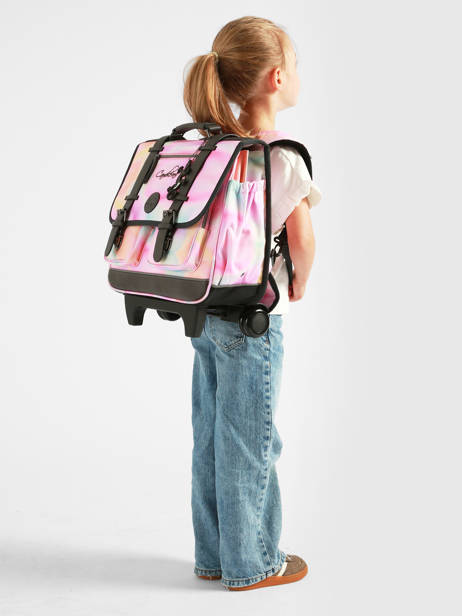 Cartable à Roulettes Enfant 2 Compartiments Cameleon Rose vintage fantasy CR38 vue secondaire 1