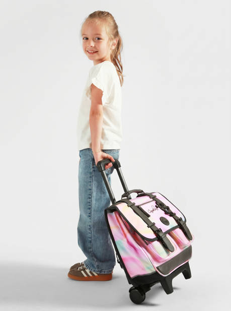 Cartable à Roulettes Enfant 2 Compartiments Cameleon Rose vintage fantasy CR38 vue secondaire 2