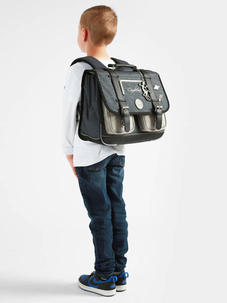 Cartable 2 Compartiments Cameleon Gris vintage urban CA38 vue secondaire 1