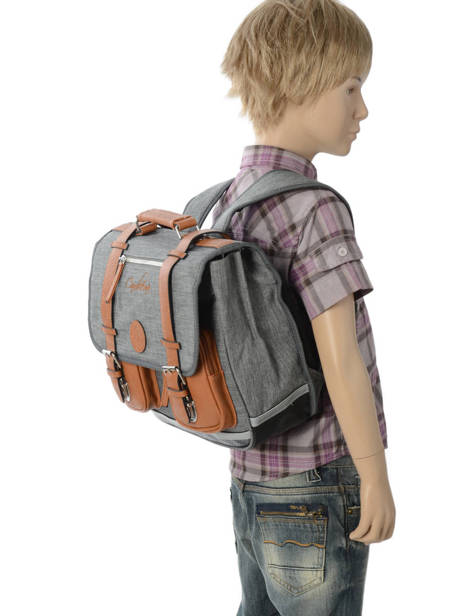 Satchel For Kids 2 Compartments Cameleon Gray vintage chine VIN-CA35 other view 2