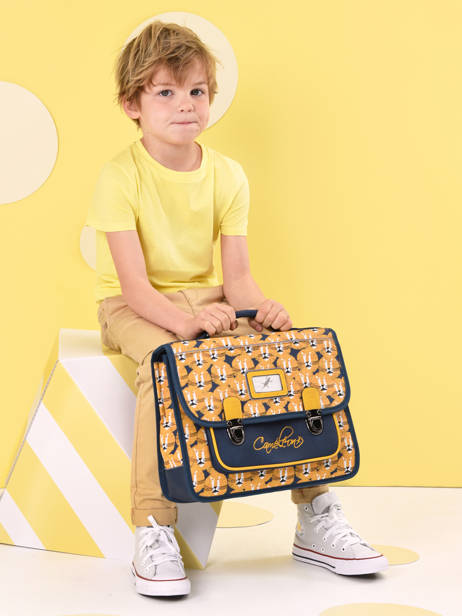 Cartable Enfant 1 Compartiment Cameleon Jaune retro CA32 vue secondaire 2