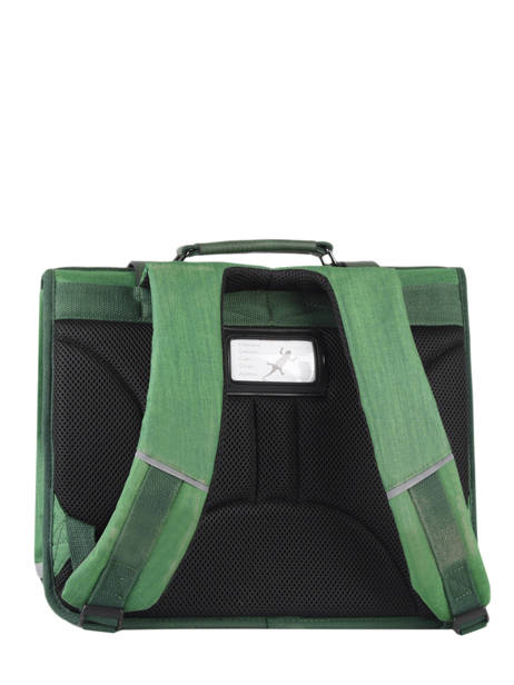 Boekentas 2 Compartimenten Cameleon Groen vintage color Deze schooltas uit de Vintage collectie van het merk Caméléon heeft een breedte van 35 cm. Ideaal voor de kleuterklas en het eerste leerjaar. Dit model heeft een duidelijke vintage look, dankzij de twee voorvakjes en de riempjes met gesp. Deze boekentas beschikt over twee compartimenten, die schriftjes (24x32 cm) en andere kleine spulletjes kunnen bevatten. Onder de overslagflap bevindt zich ook een uniek opbergvak, met daarin een gratis liniaal! De twee vakjes met rits vooraan zijn ideaal om een snack of zakdoek in op te bergen. Dit model beschikt ook over een naamlabel, en kan makkelijk gesloten worden dankzij een dubbel kliksysteem. Voor optimaal comfort zijn de rugzijde en schouderbandjes extra gewatteerd. Dankzij enkele reflectoren kan uw kind zich ook veilig in het verkeer begeven. Vintage op z'n mooist! ander zicht 7