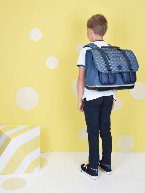 Cartable Enfant 3 Compartiments Cameleon Bleu vintage fantasy CA41 vue secondaire 2