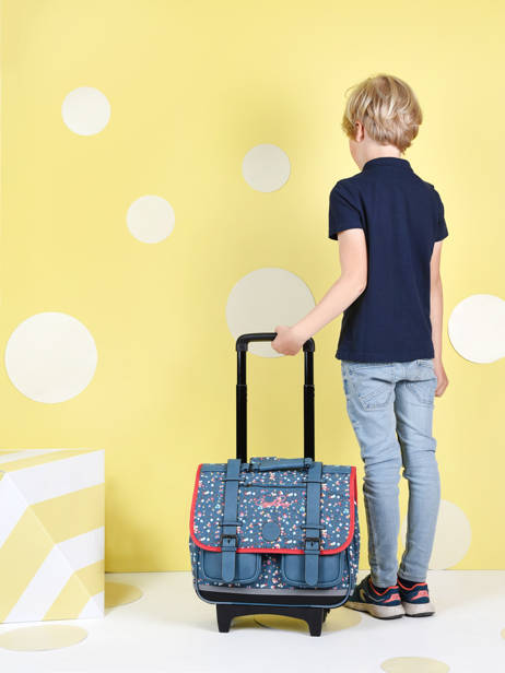 Cartable à Roulettes Enfant 2 Compartiments Cameleon Bleu vintage fantasy CR38 vue secondaire 3