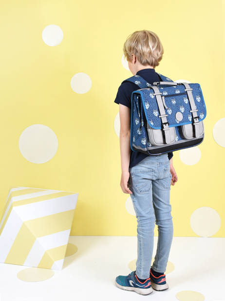 Cartable Enfant 2 Compartiments Cameleon Bleu vintage urban CA38 vue secondaire 3