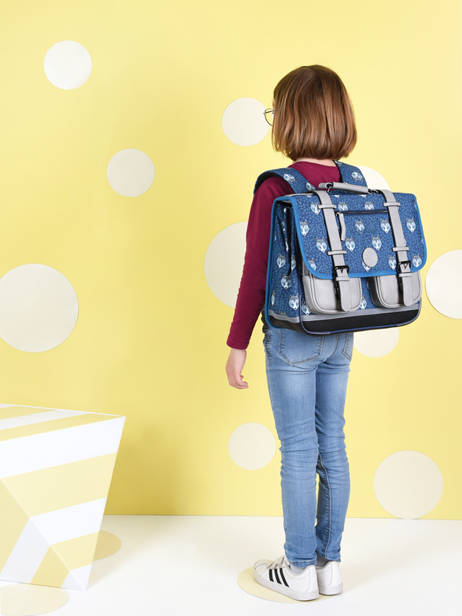 Cartable Enfant 2 Compartiments Cameleon Bleu vintage urban CA38 vue secondaire 2