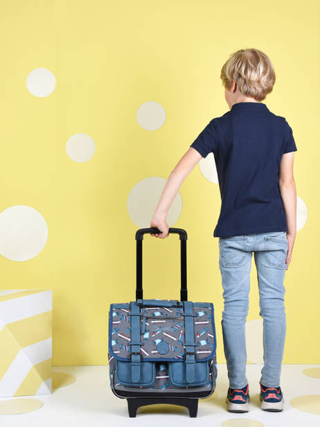 Cartable à Roulettes Enfant 2 Compartiments Cameleon Bleu vintage urban CR38 vue secondaire 2