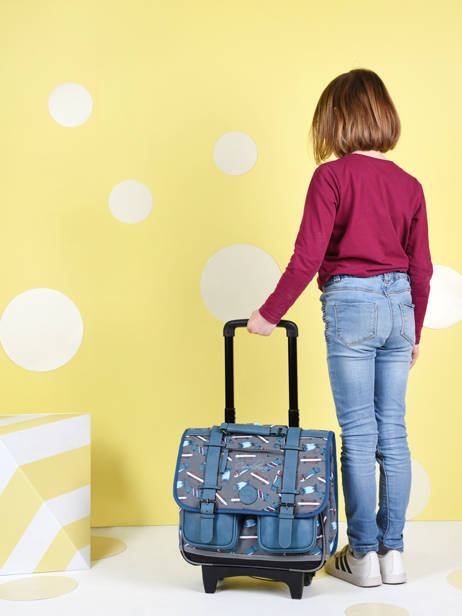 Cartable à Roulettes Enfant 2 Compartiments Cameleon Bleu vintage urban CR38 vue secondaire 3