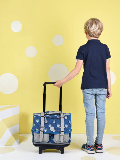 Cartable à Roulettes Enfant 2 Compartiments Cameleon Bleu vintage urban CR38 vue secondaire 2