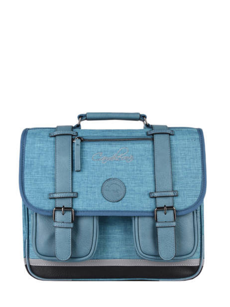 Boekentas 2 Compartimenten Cameleon Blauw vintage color Deze schooltas uit de Vintage collectie van het merk Caméléon heeft een breedte van 35 cm. Ideaal voor de kleuterklas en het eerste leerjaar. Dit model heeft een duidelijke vintage look, dankzij de twee voorvakjes en de riempjes met gesp. Deze boekentas beschikt over twee compartimenten, die schriftjes (24x32 cm) en andere kleine spulletjes kunnen bevatten. Onder de overslagflap bevindt zich ook een uniek opbergvak, met daarin een gratis liniaal! De twee vakjes met rits vooraan zijn ideaal om een snack of zakdoek in op te bergen. Dit model beschikt ook over een naamlabel, en kan makkelijk gesloten worden dankzij een dubbel kliksysteem. Voor optimaal comfort zijn de rugzijde en schouderbandjes extra gewatteerd. Dankzij enkele reflectoren kan uw kind zich ook veilig in het verkeer begeven. Vintage op z'n mooist!