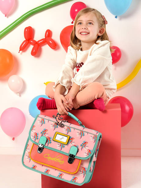 Satchel For Kids 2 Compartments Cameleon Pink retro CA35 other view 1