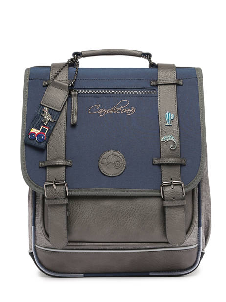 2-compartment  Backpack Cameleon Blue vintage pin