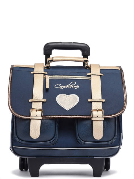 Cartable  Roulettes Enfant 2 Compartiments Cameleon Bleu vintage fantasy CR38