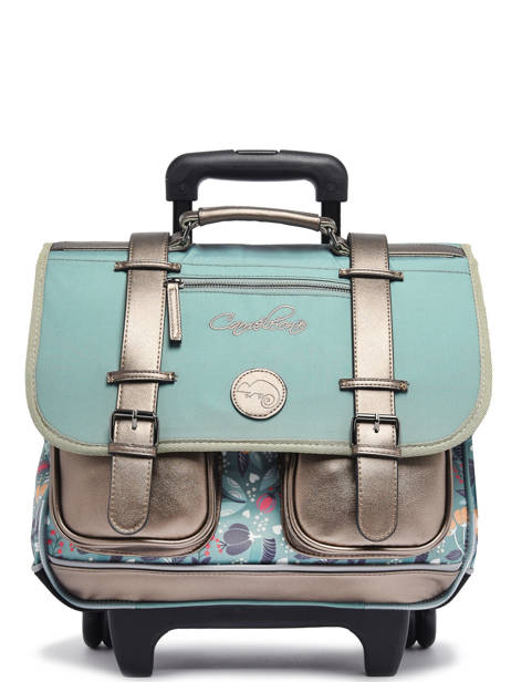 Cartable  Roulettes Enfant 2 Compartiments Cameleon Vert vintage fantasy CR38